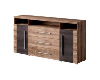 Chest of drawers ROGER 182 cm, satin nussbaum, two doors and three drawers