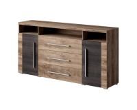 Chest of drawers ROGER 182 cm, satin nussbaum, two doors and three drawers