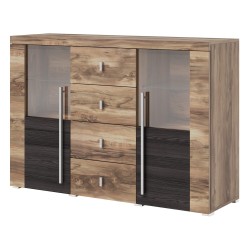 Chest of drawers ROGER 132 cm, satin nussbaum, two doors and four drawers