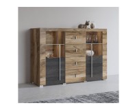 Chest of drawers ROGER 132 cm, satin nussbaum, two doors and four drawers