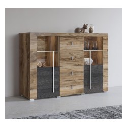 Chest of drawers ROGER 132 cm, satin nussbaum, two doors and four drawers