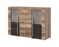 Chest of drawers ROGER 132 cm, satin nussbaum, two doors and four drawers