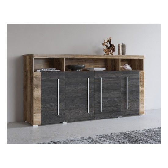 Chest of drawers ROGER 182 cm, satin nussbaum, four doors