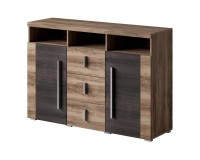 Chest of drawers ROGER 132 cm, satin nussbaum, two doors and three drawers