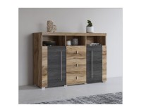 Chest of drawers ROGER 132 cm, satin nussbaum, two doors and three drawers