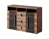 Chest of drawers ROGER 132 cm, satin nussbaum, two doors and three drawers