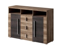 Chest of drawers ROGER 132 cm, satin nussbaum, two doors and three drawers