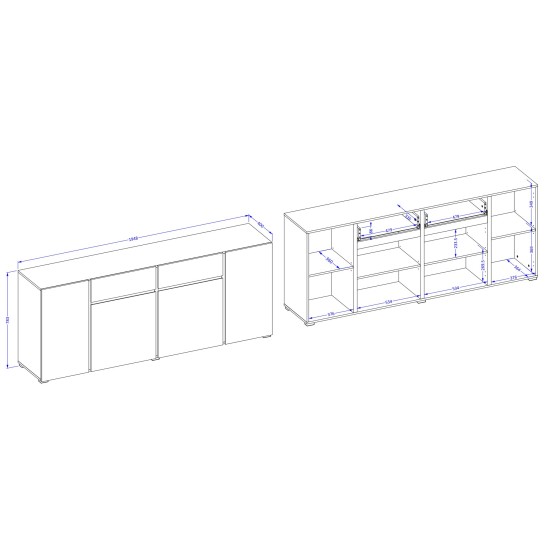 Chest of drawers ASYMETRIC 195 cm, white Chest of drawers ASYMETRIC 195 cm, white