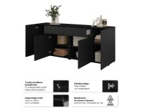 Chest of drawers ASYMETRIC 195 cm, black onyx