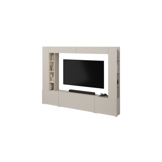 Стенка AURA 261 см, кашемир, пять откидных дверец, со стеллажом Стенка AURA 261 см, кашемир, пять откидных дверец, со стеллажом