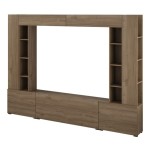 Wall unit AURA 261 cm, royal walnut, five flap doors, with two shelving units