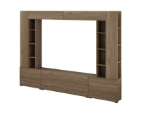 Wall unit AURA 261 cm, royal walnut, five flap doors, with two shelving units