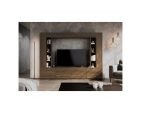 Wall unit AURA 261 cm, royal walnut, five flap doors, with two shelving units