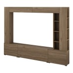 Wall unit AURA 261 cm, royal walnut, five flap doors, with a shelving unit