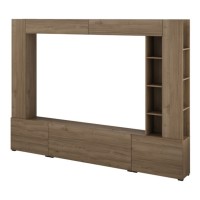 Wall unit AURA 261 cm, royal walnut, five flap doors, with a shelving unit