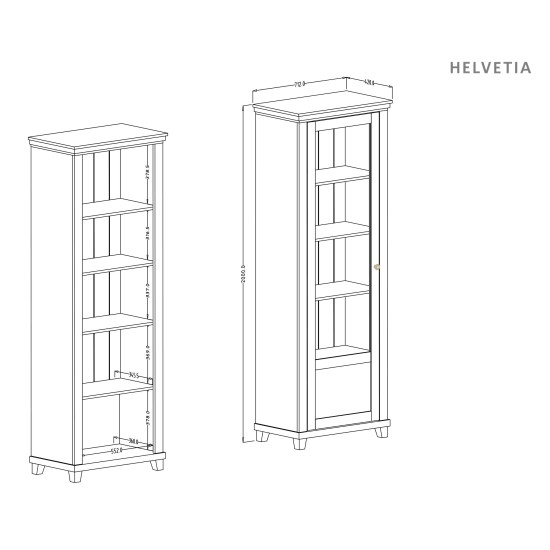 Витрина EVORA Helvetia 71 см, дуб дунин с бежевым, одна дверь, левая