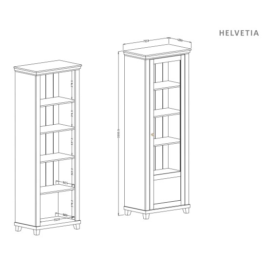 Витрина EVORA Helvetia 71 см, дуб дунин с бежевым, одна дверь, правая