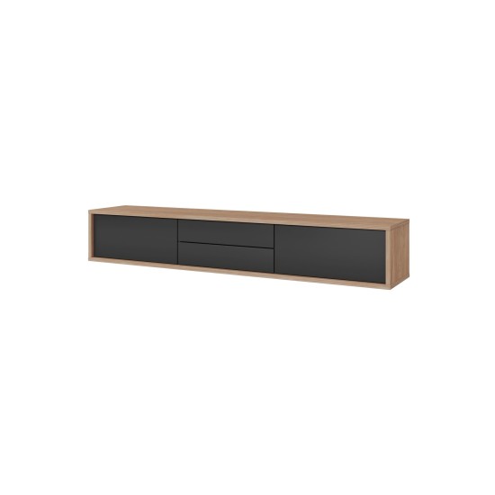 TV unit FRIDA 180 cm, oiled oak with anthracite, two drawers, wall-mountable TV unit FRIDA 180 cm, oiled oak with anthracite, two drawers, wall-mountable