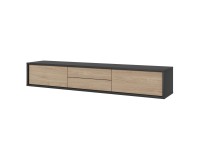 TV unit FRIDA 180 cm, oiled oak with anthracite, two drawers, wall-mountable, type 39
