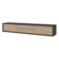 TV unit FRIDA 180 cm, oiled oak with anthracite, two drawers, wall-mountable, type 39