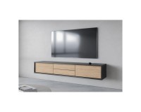 TV unit FRIDA 180 cm, oiled oak with anthracite, two drawers, wall-mountable, type 39