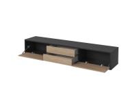 TV unit FRIDA 180 cm, oiled oak with anthracite, two drawers, wall-mountable, type 39