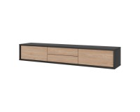 TV unit FRIDA 180 cm, oiled oak with anthracite, two drawers, wall-mountable, type 39