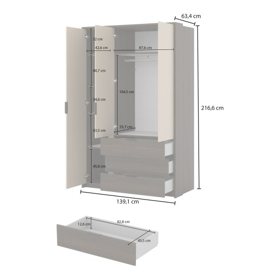 Wardrobe MOLA 139 cm, Dunin oak with light beige