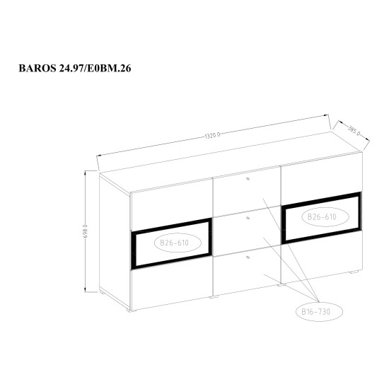 Chest of drawers BAROS Helvetia 132 cm, wotan oak Chest of drawers BAROS Helvetia 132 cm, wotan oak
