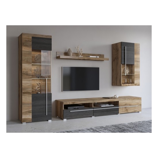 Wall unit ROGER, satin nussbaum, option 1