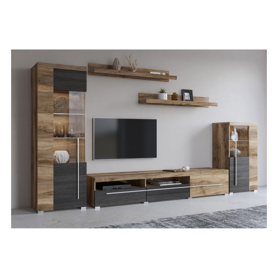 Wall unit ROGER, satin nussbaum, option 2