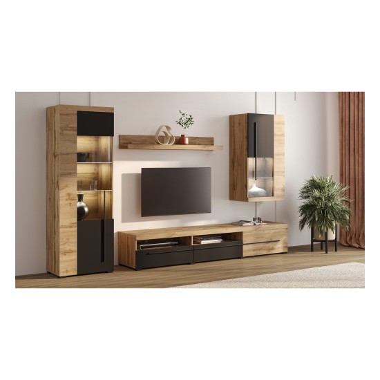 Wall unit ROGER, wotan oak with black, option 1