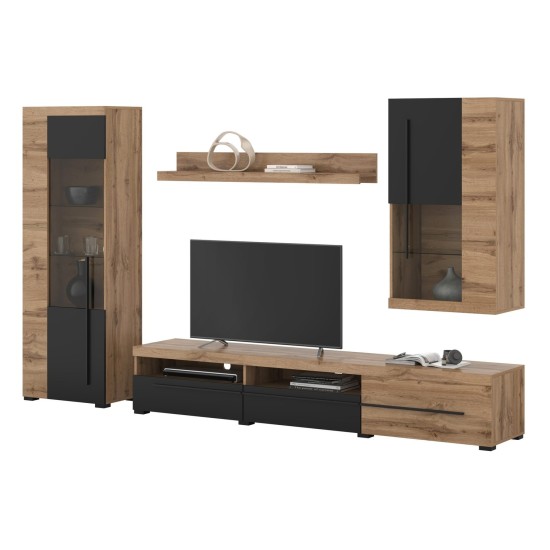 Wall unit ROGER, wotan oak with black, option 1