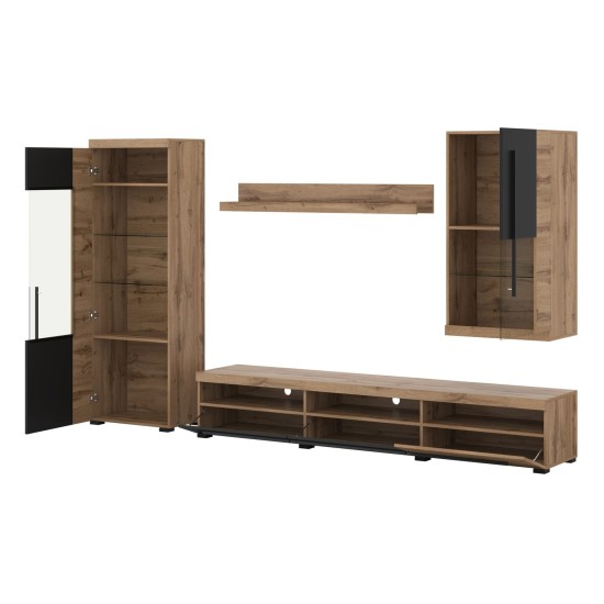 Wall unit ROGER, wotan oak with black, option 1