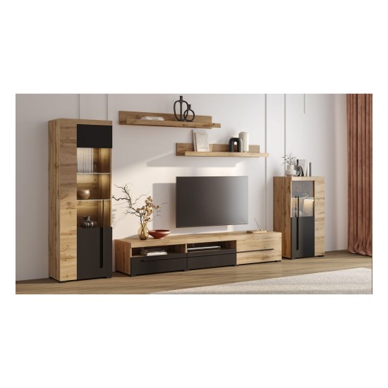 Wall unit ROGER, wotan oak with black, option 2