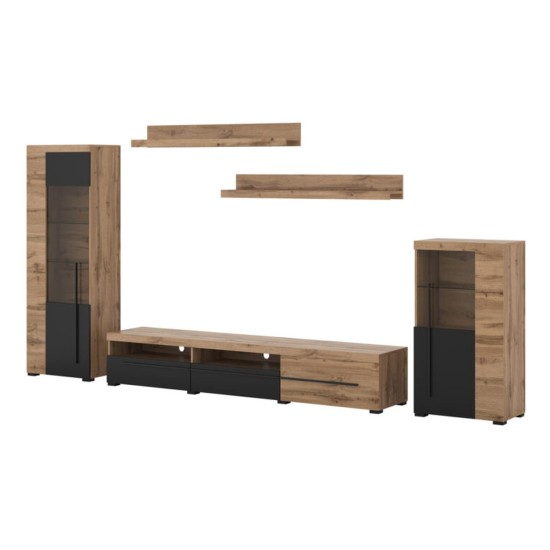 Wall unit ROGER, wotan oak with black, option 2
