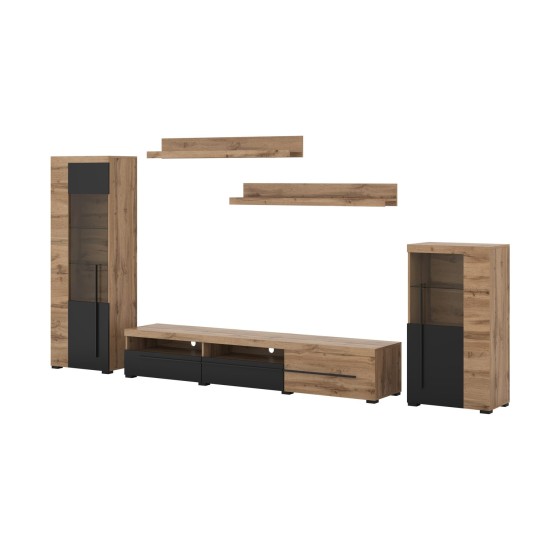 Wall unit ROGER, wotan oak with black, option 2