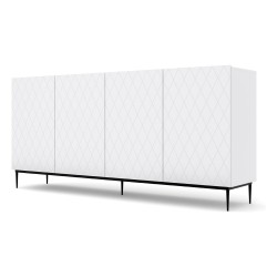 Chest of drawers DIUNA 193 cm, 4 doors, white mat, black frame