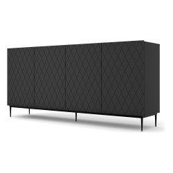 Chest of drawers DIUNA 193 cm, 4 doors, black mat, black frame