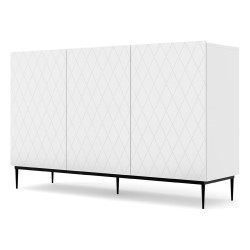 Chest of drawers DIUNA 145 cm, 3 doors, white mat, black frame