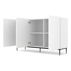 Chest of drawers DIUNA 145 cm, 3 doors, white mat, black frame Chest of drawers DIUNA 145 cm, 3 doors, white mat, black frame