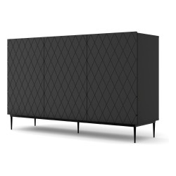 Chest of drawers DIUNA 145 cm, 3 doors, black mat, black frame