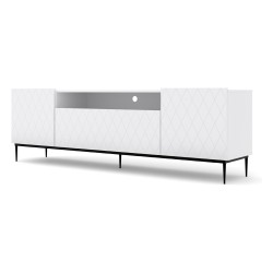 TV unit DIUNA 193 cm, 2 doors and 1 flap, white mat, black frame