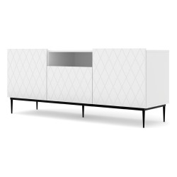 TV unit DIUNA 145 cm, 2 doors and 1 flap, white mat, black frame