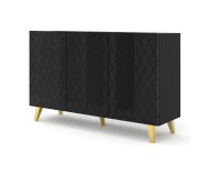 Chest of drawers DIUNA HG 145 cm, 3 doors, black mat with black front, gold legs Chest of drawers DIUNA HG 145 cm, 3 doors, black mat with black front, gold legs