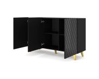 Chest of drawers DIUNA HG 145 cm, 3 doors, black mat with black front, gold legs Chest of drawers DIUNA HG 145 cm, 3 doors, black mat with black front, gold legs