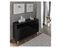Комод DIUNA HG 145 см, 3 двери, чёрный матовый с фасадом чёрным, золотые ножки Комод DIUNA HG 145 см, 3 двери, чёрный матовый с фасадом чёрным, золотые ножки
