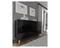 Комод DIUNA HG 145 см, 3 двери, чёрный матовый с фасадом чёрным, золотые ножки Комод DIUNA HG 145 см, 3 двери, чёрный матовый с фасадом чёрным, золотые ножки