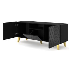 TV unit DIUNA HG 145 cm, 3 doors, black mat with black front, gold legs TV unit DIUNA HG 145 cm, 3 doors, black mat with black front, gold legs