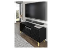 Тумба ТВ DIUNA HG 145 см, 3 двери, чёрный матовый с фасадом чёрным, золотые ножки